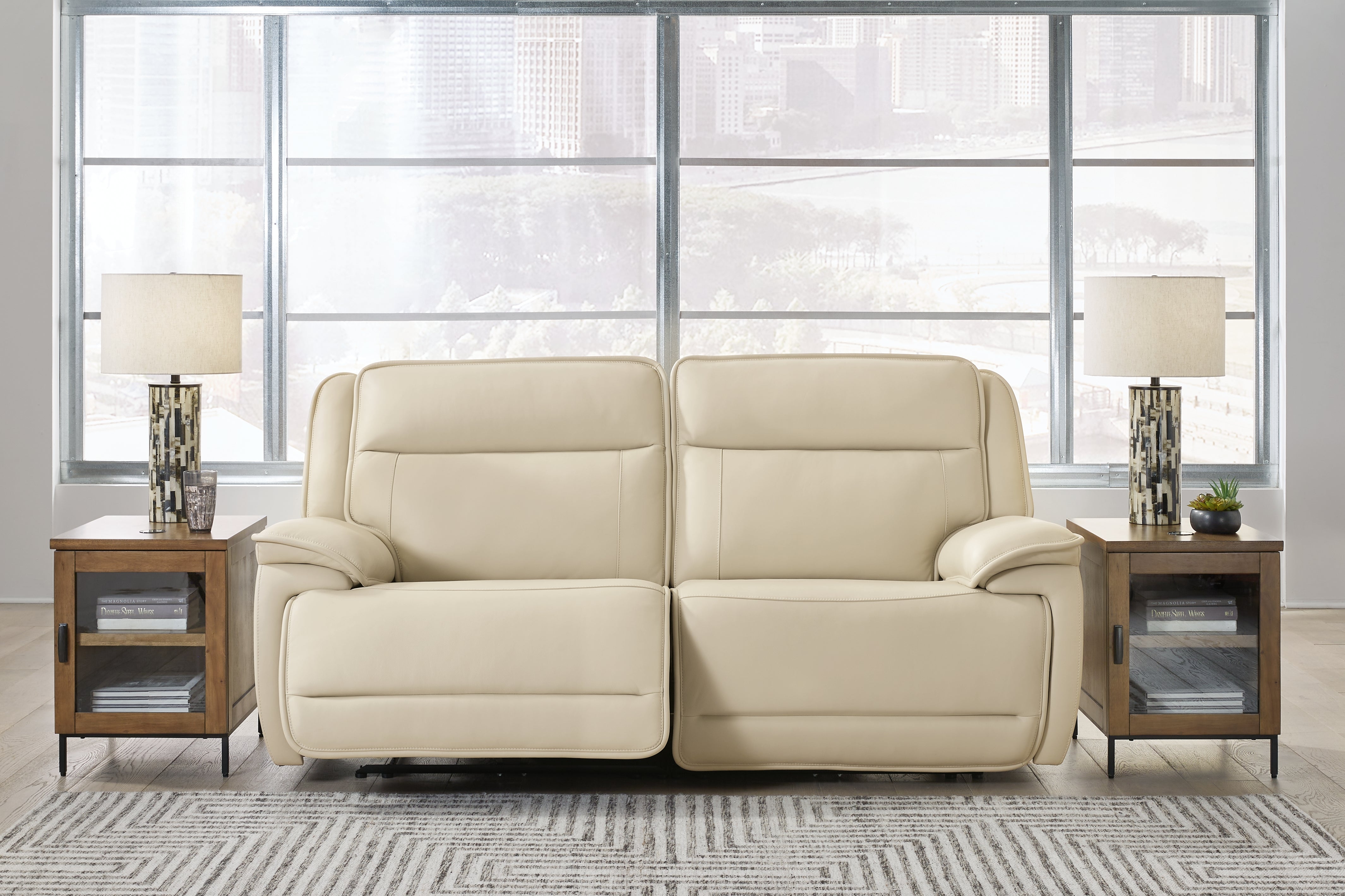 A2Z Furniture - Ashley Furniture - Double Deal Sectional - 2-Piece Power Reclining Loveseat Sectional / Almond - U13001S3
