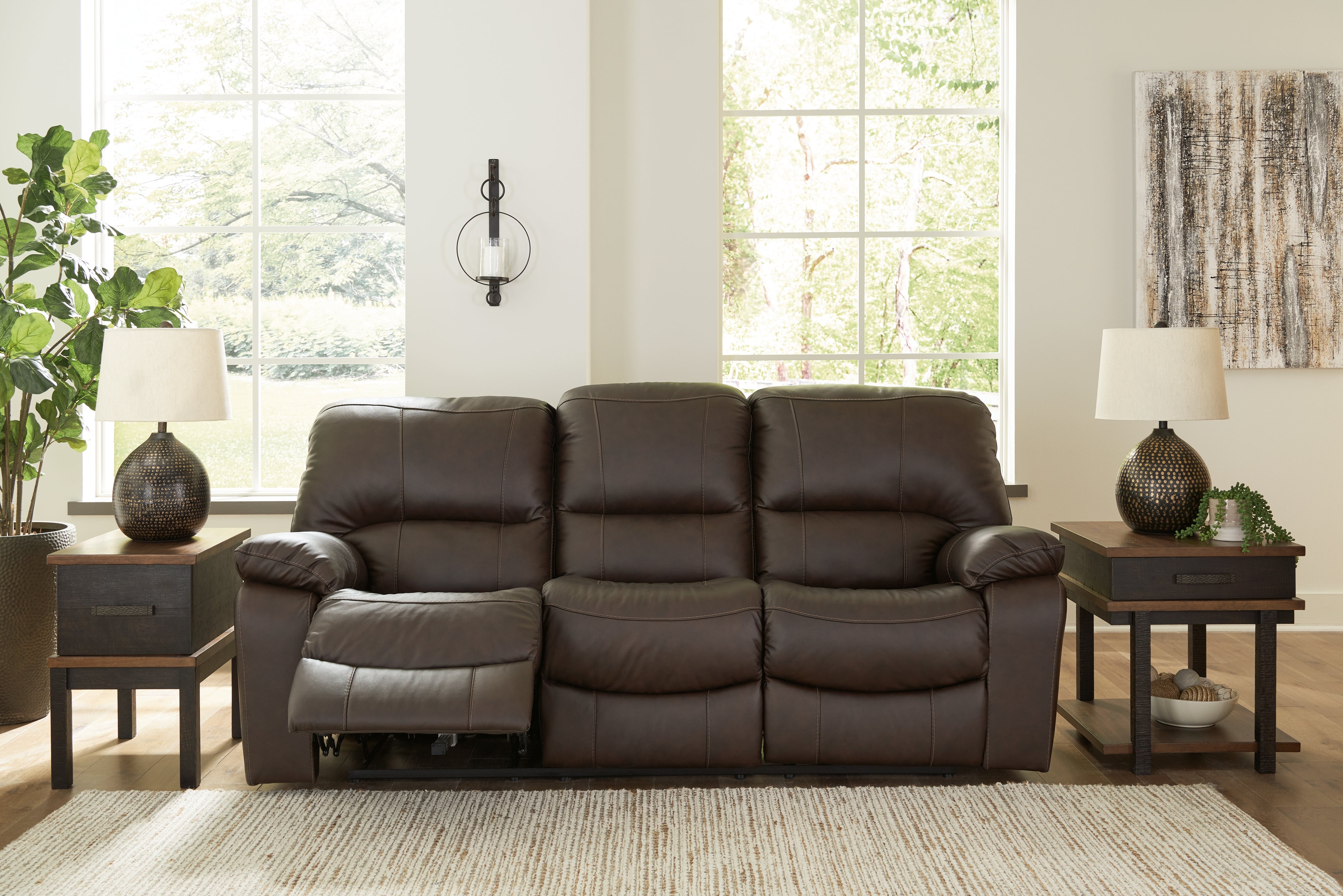A2Z Furniture - Ashley Furniture - Leesworth Living Room - Reclining Power Sofa / Dark Brown - U4380887