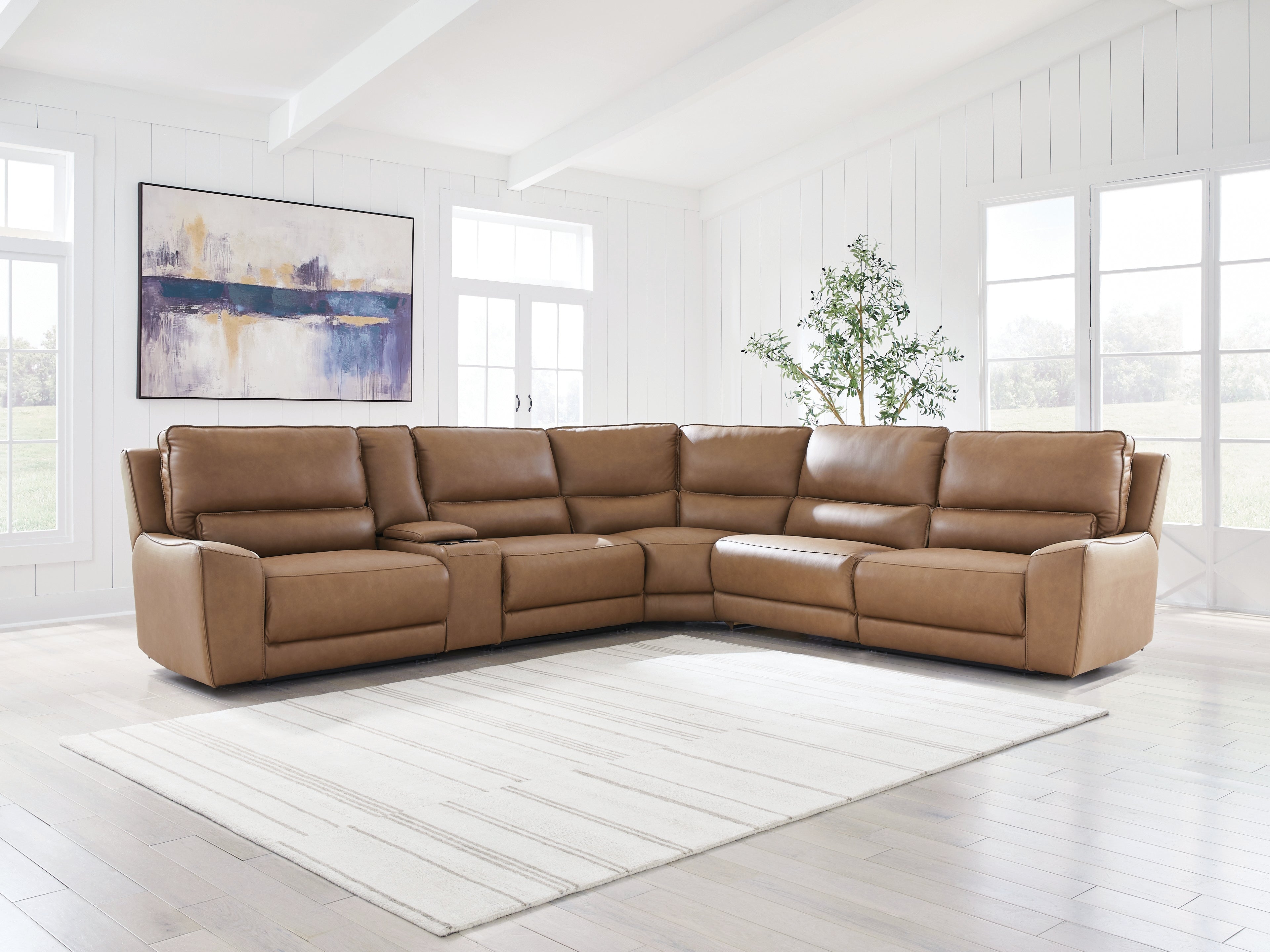 A2Z Furniture - Ashley Furniture - DeepWakes Sectional - 6-Piece Reclining Sectional with Storage Console / Caramel - PCU62606S36