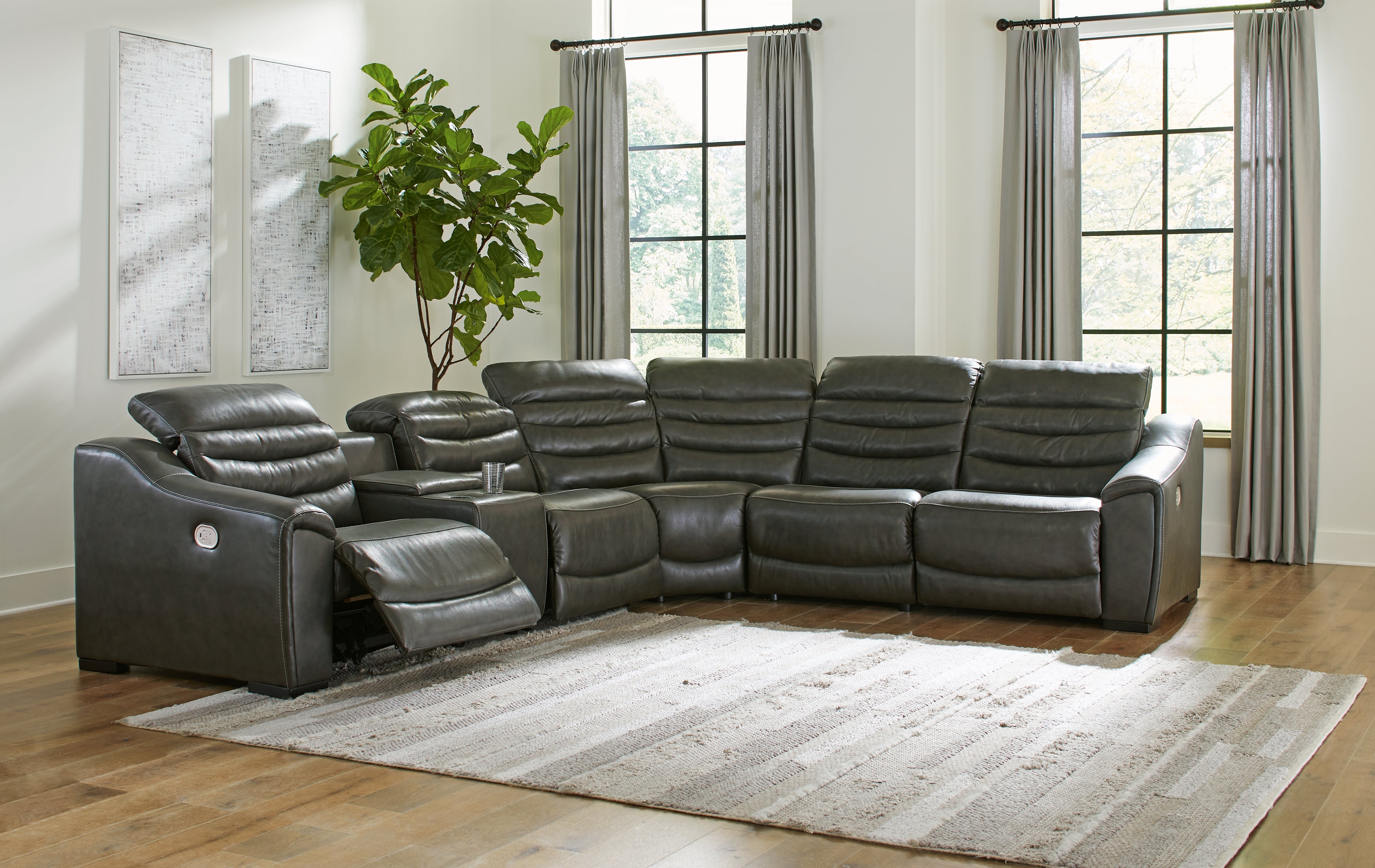 A2Z Furniture - Ashley Furniture - Center Line Sectional - 6-Piece Power Reclining Sectional / Dark Gray - U63404S4