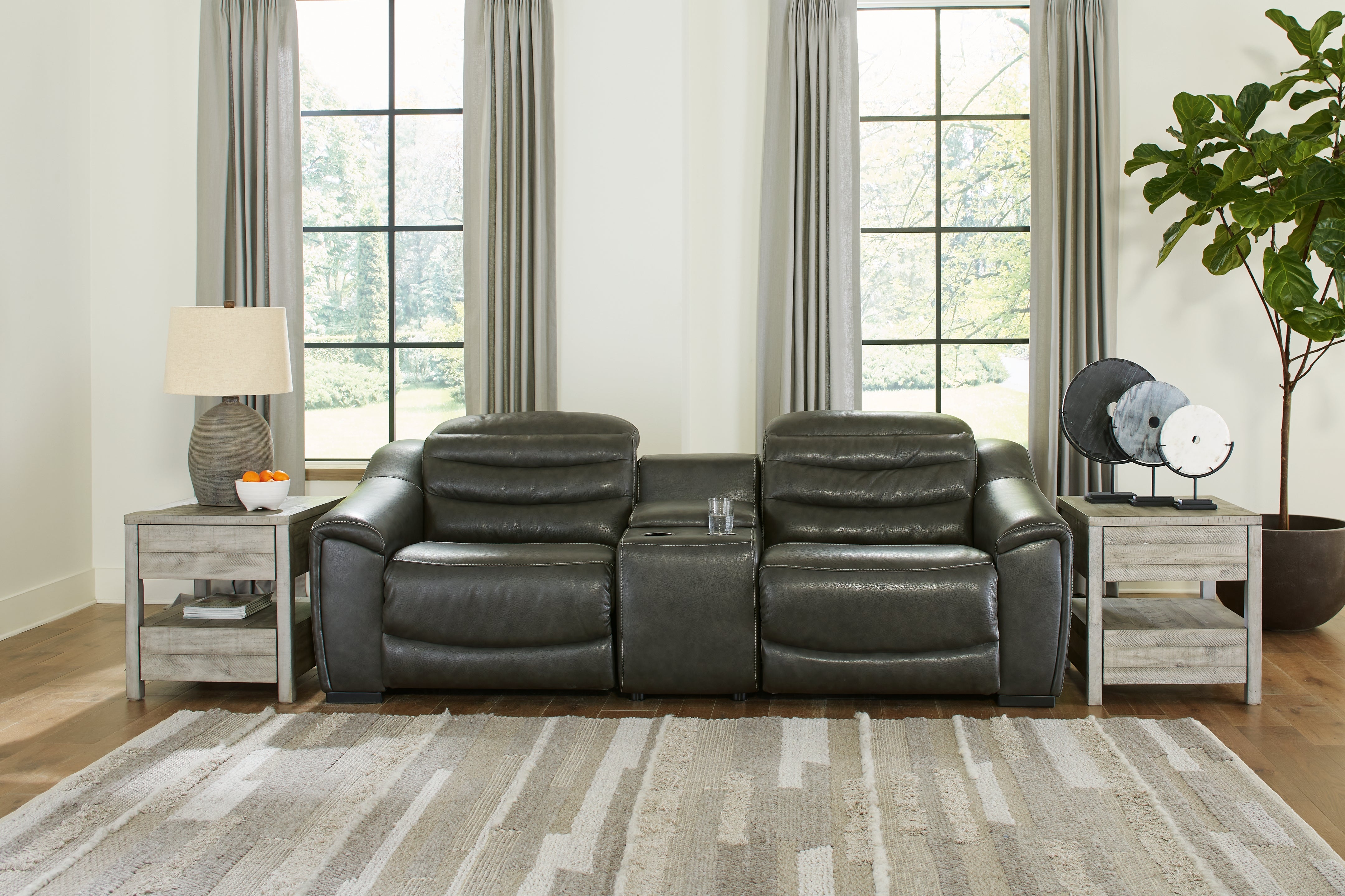 A2Z Furniture - Ashley Furniture - Center Line Sectional - 3-Piece Power Reclining Loveseat with Console / Dark Gray - U63404S2