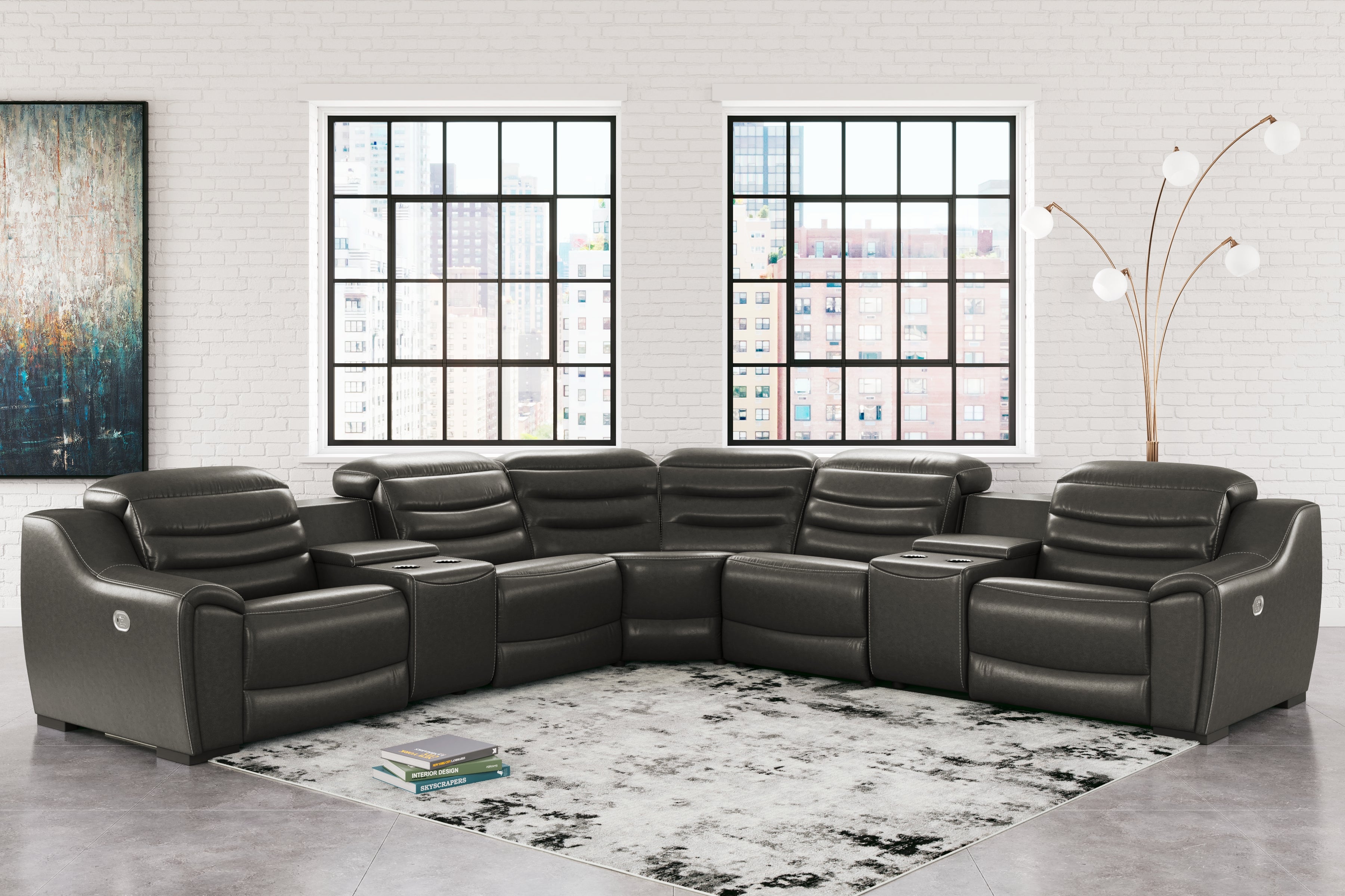 A2Z Furniture - Ashley Furniture - Center Line Sectional - 7-Piece Power Reclining Sectional / Dark Gray - U63404S7