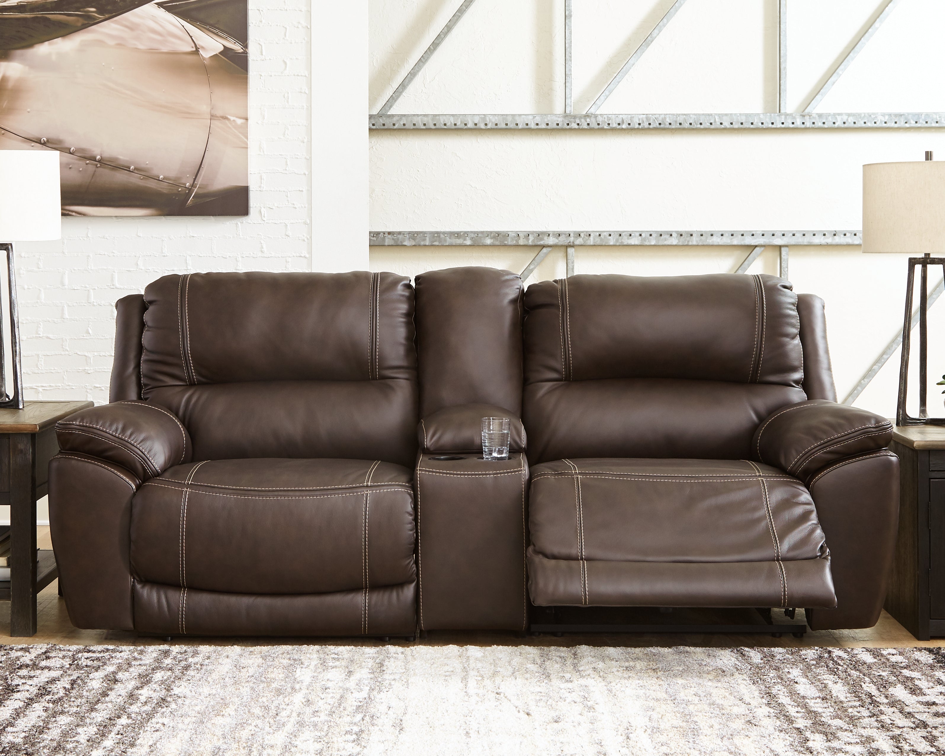 A2Z Furniture - Ashley Furniture - Dunleith Sectional - 3-Piece Power Reclining Loveseat with Console / Chocolate - U71604S4
