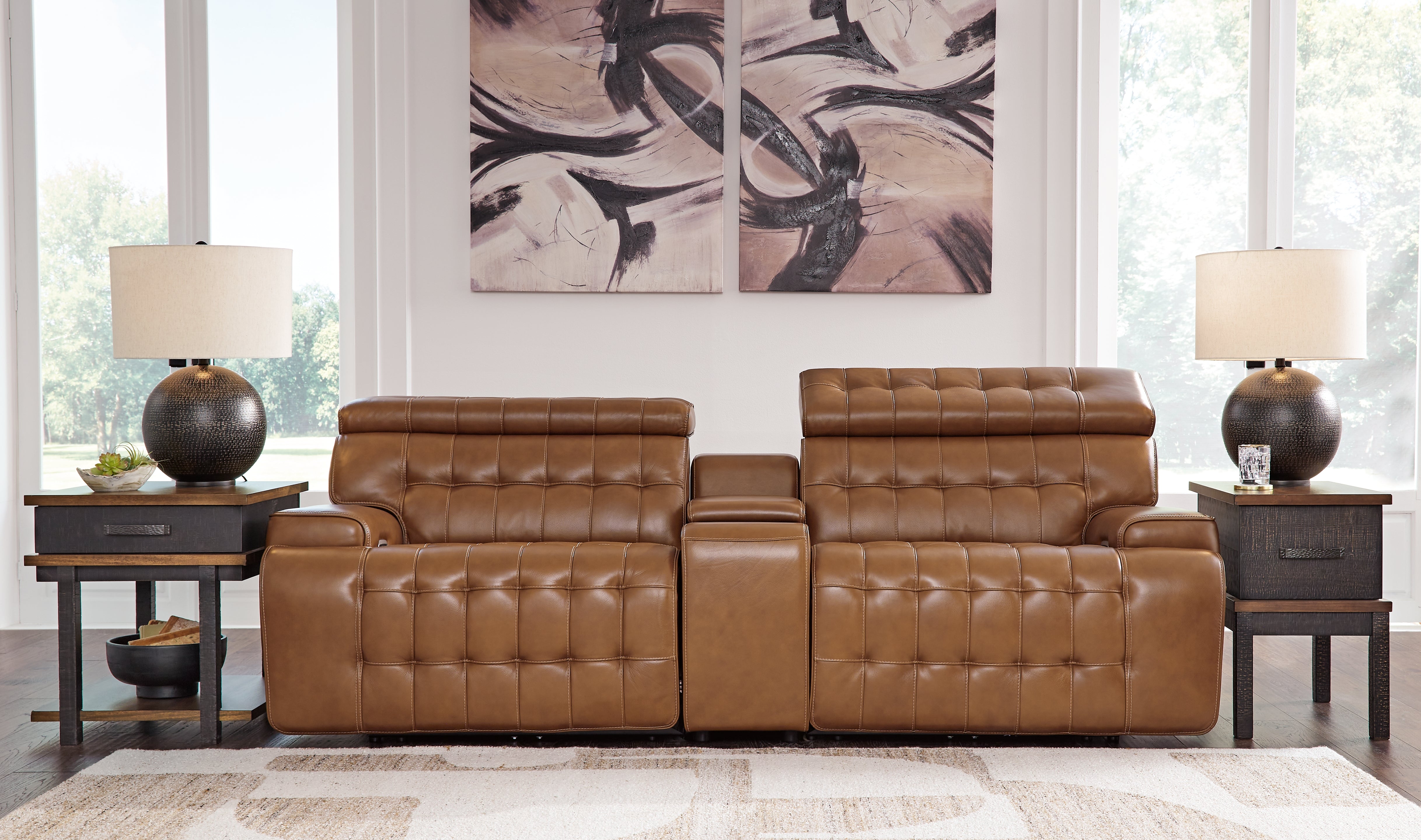 A2Z Furniture - Ashley Furniture - Temmpton Sectional - 3-Piece Power Reclining Sectional Loveseat with Console / Chocolate - U92708S2