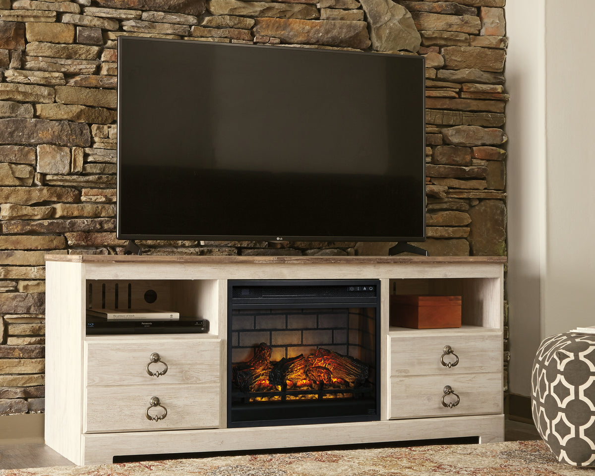A2Z Furniture - Ashley Furniture - Willowton 64" TV Stand with Electric Fireplace - 64" TV Stand with Electric Fireplace / Whitewash - W267W8