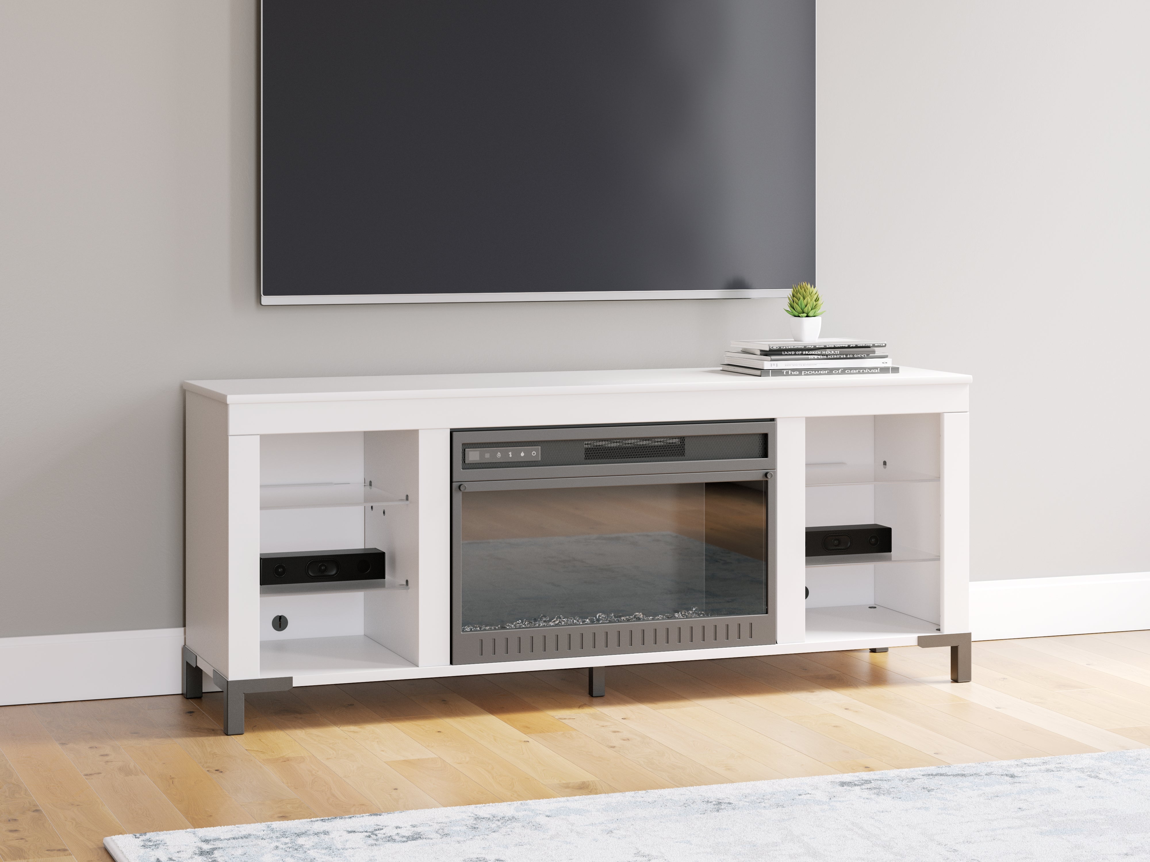 A2Z Furniture - Ashley Furniture - Brollevi TV Stand - 60" with Electric Fireplace / White - W2722-168