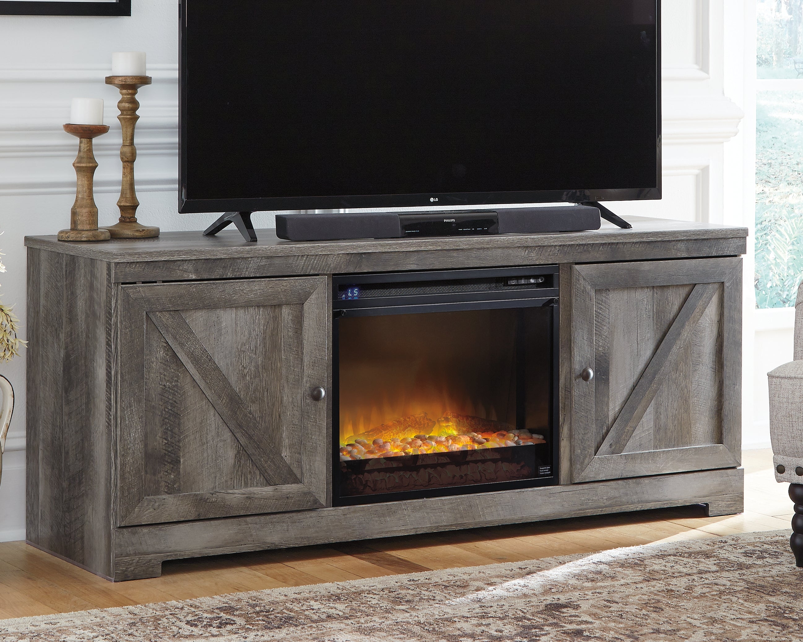 A2Z Furniture - Ashley Furniture - Wynnlow 63" TV Stand with Electric Fireplace - 63" TV Stand with Electric Fireplace / Gray - W440W4