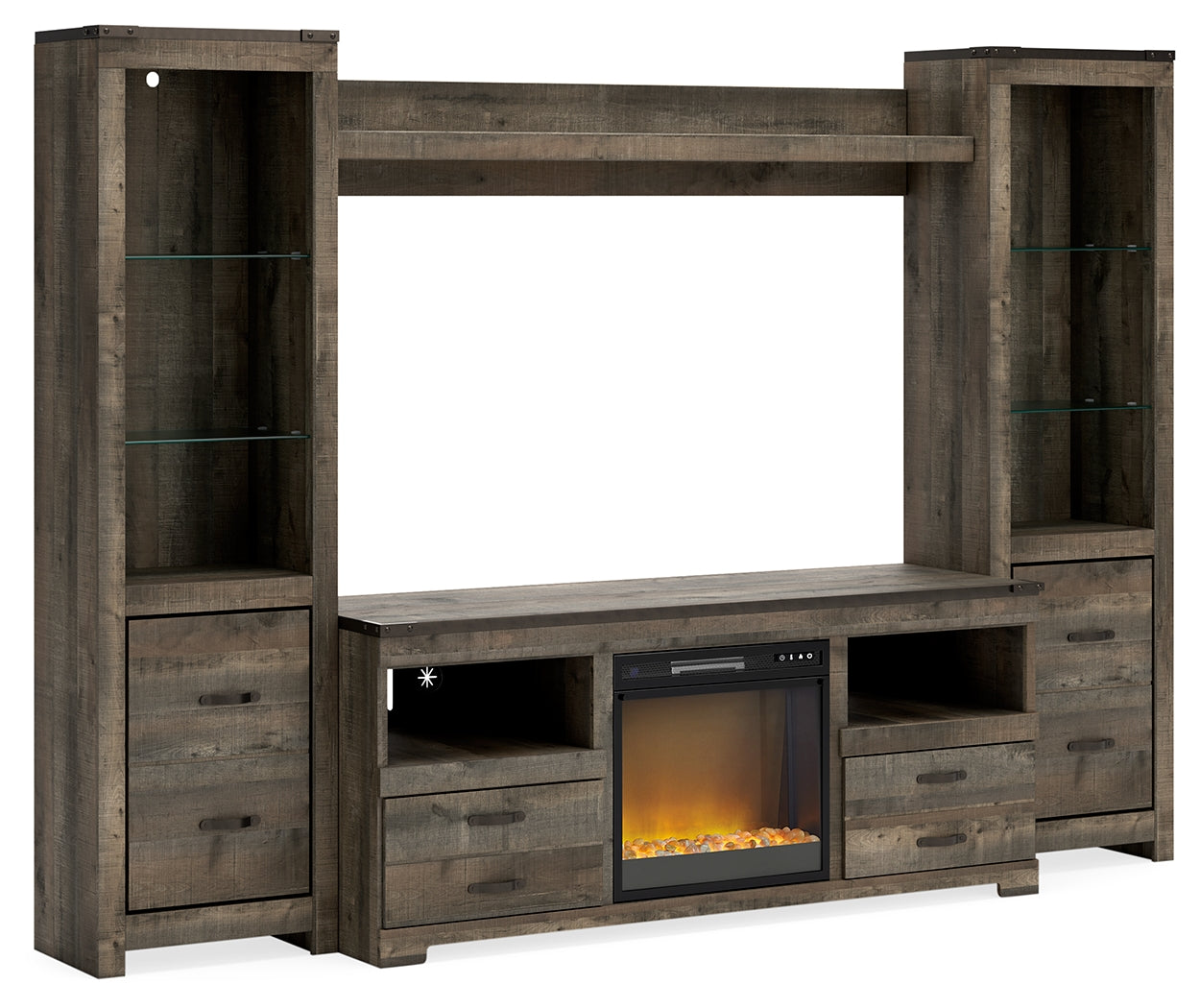 A2Z Furniture - Ashley Furniture - Trinell 4-Piece Entertainment Center with Electric Fireplace - 4-Piece Entertainment Center with Electric Fireplace / Brown - W446W10