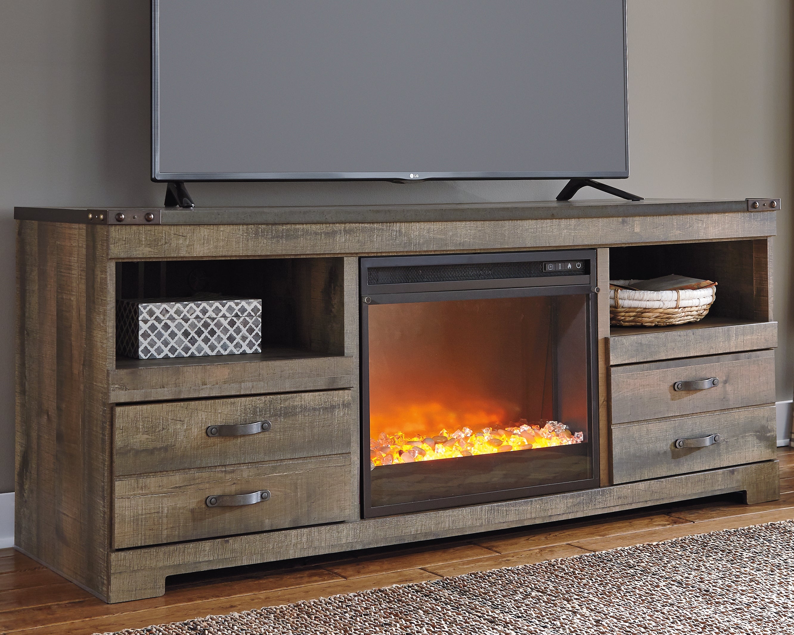 A2Z Furniture - Ashley Furniture - Trinell 63" TV Stand with Electric Fireplace - 63" TV Stand with Electric Fireplace / Brown - W446W5