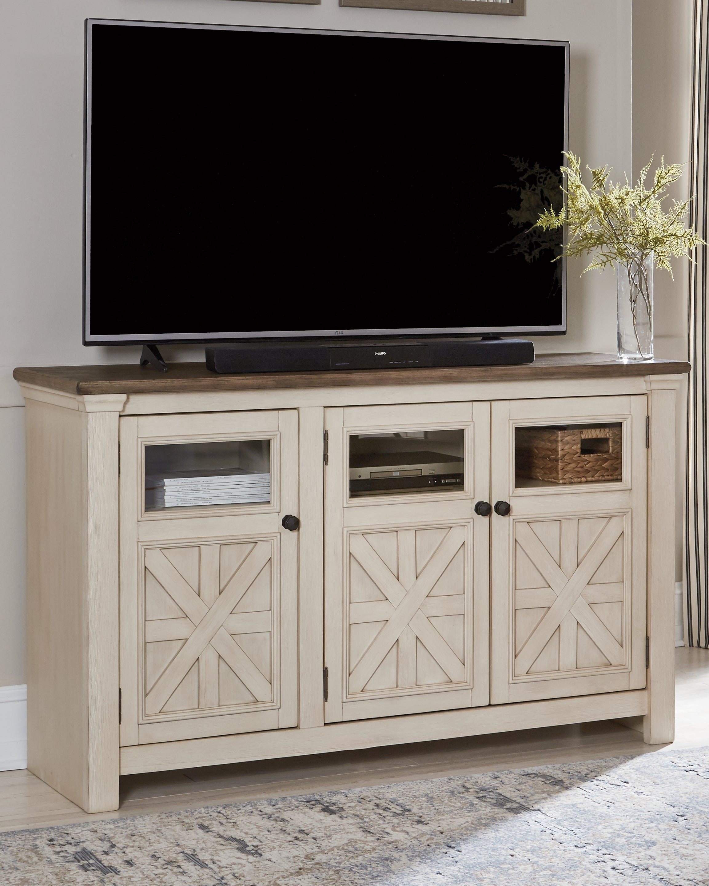 A2Z Furniture - Ashley Furniture - Bolanburg 60" TV Stand - 60" / White/Weathered Gray - W647-38