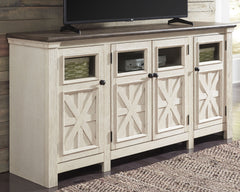 A2Z Furniture - Ashley Furniture - Bolanburg 74" TV Stand - 74" / White/Weathered Gray - W647-60