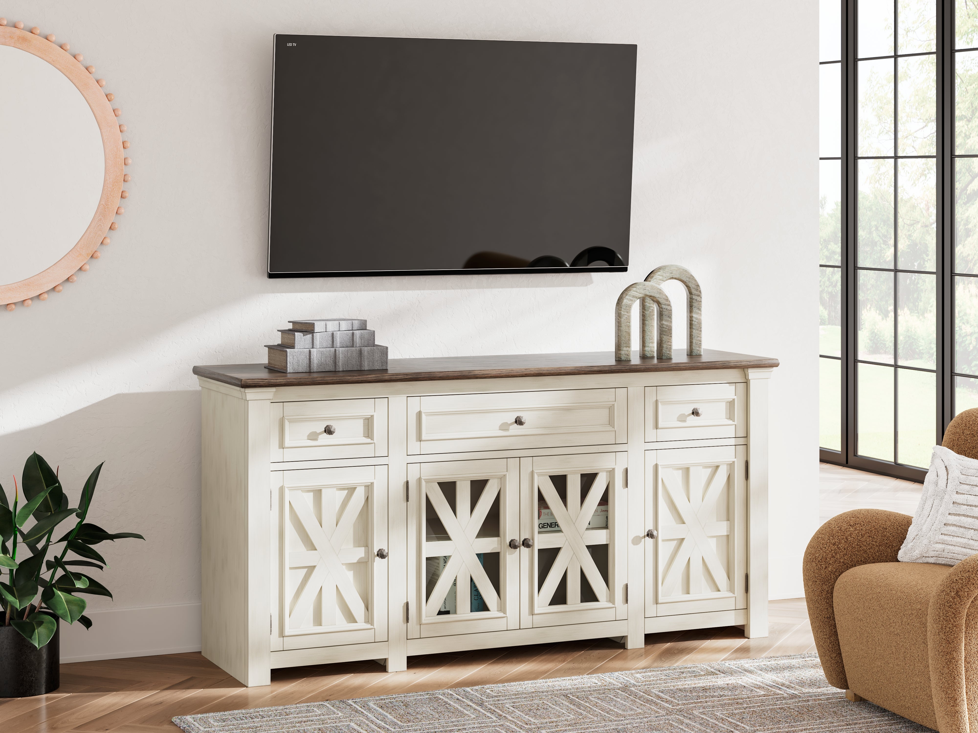 A2Z Furniture - Ashley Furniture - Bolanburg 73" TV Stand - 73" / White/Weathered Gray - W647-68