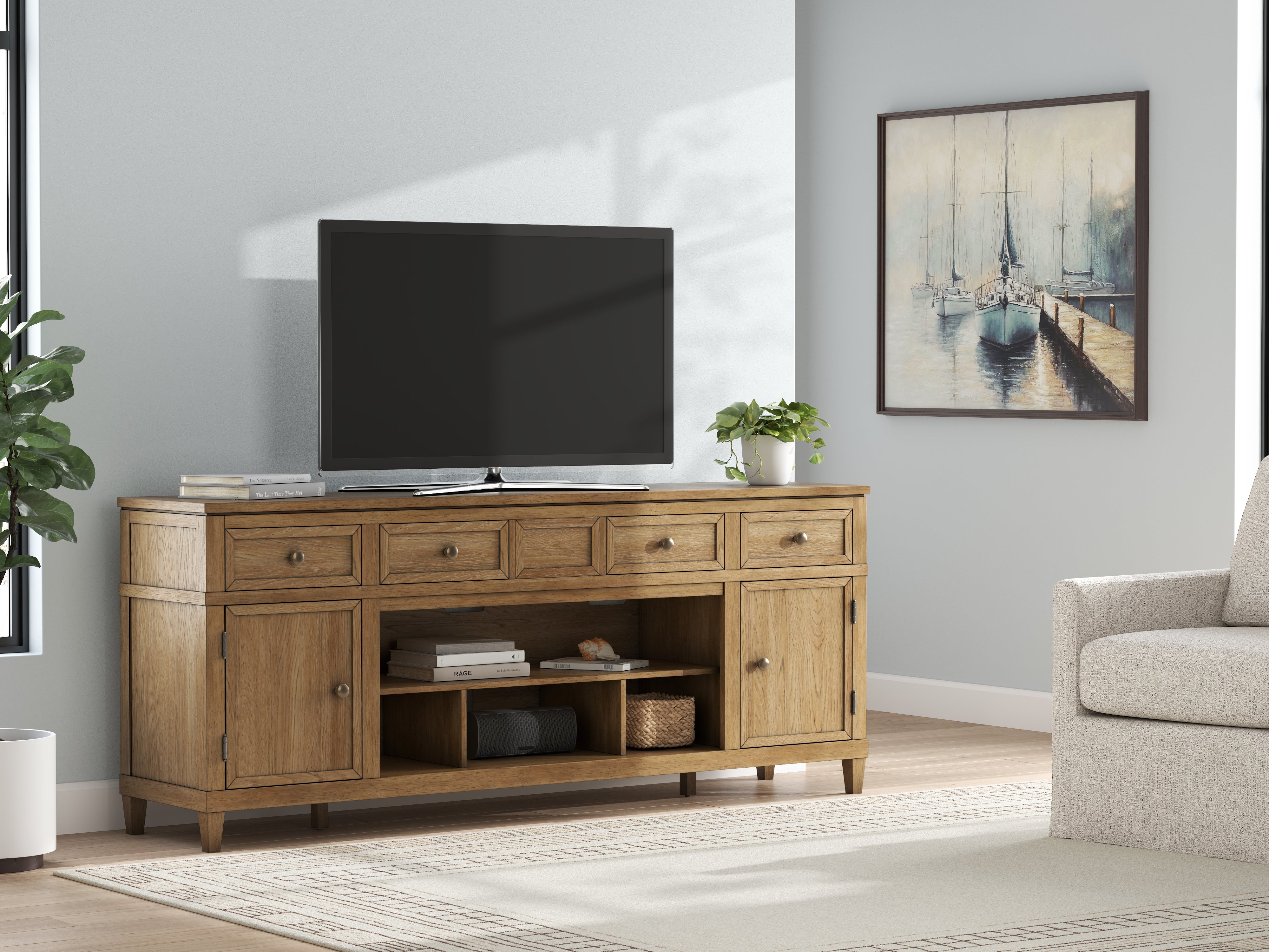 A2Z Furniture - Ashley Furniture - Sharlance 81" TV Stand - 81" / Light Brown - W655-68