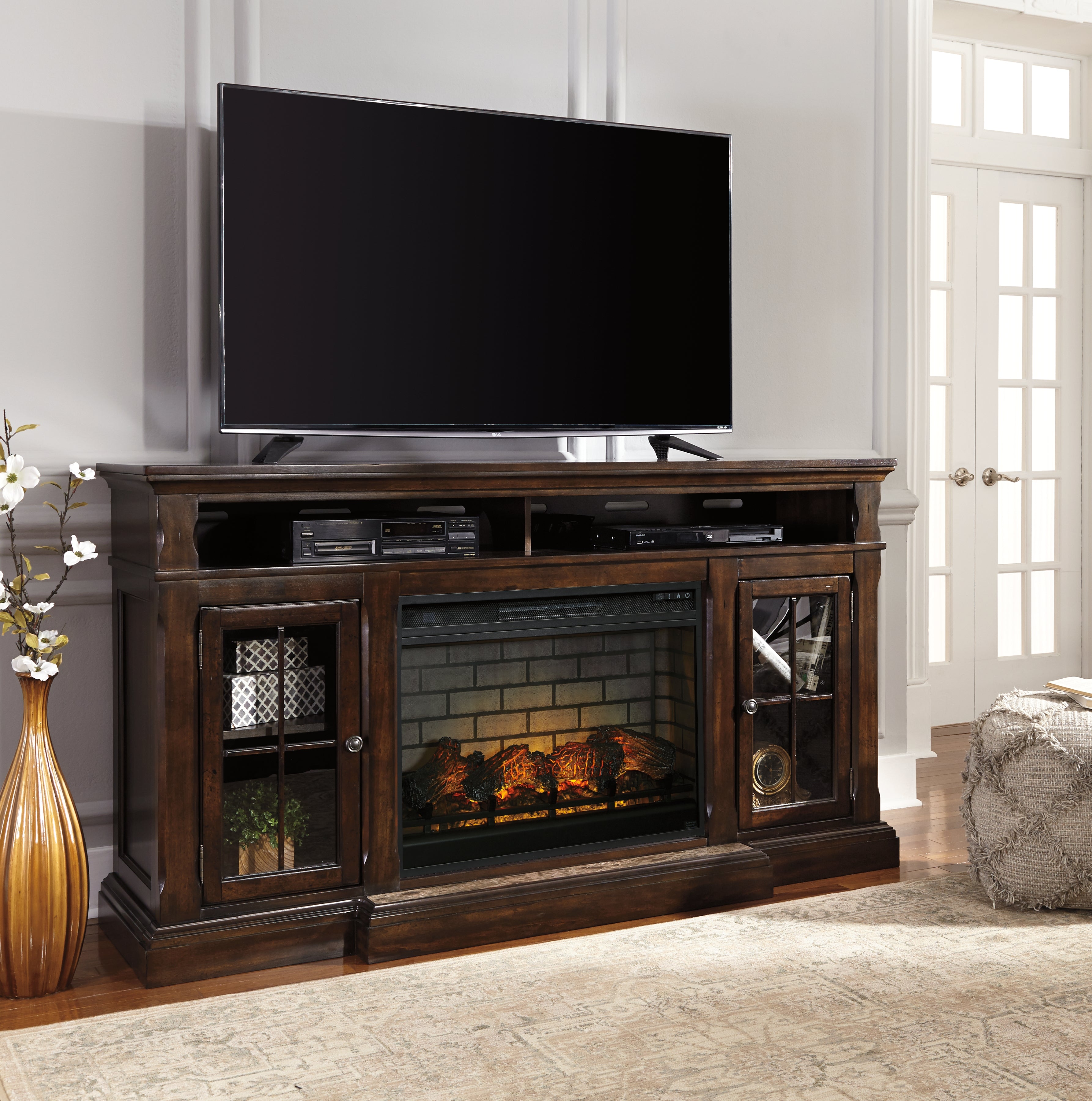 A2Z Furniture - Ashley Furniture - Roddinton 72" TV Stand with Electric Fireplace - 72" TV Stand with Electric Fireplace / Dark Brown - W701W8