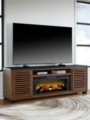 A2Z Furniture - Ashley Furniture - Kallari 84" TV Stand with Electric Fireplace - 84" TV Stand with Electric Fireplace / Warm Brown/Black - W737W1