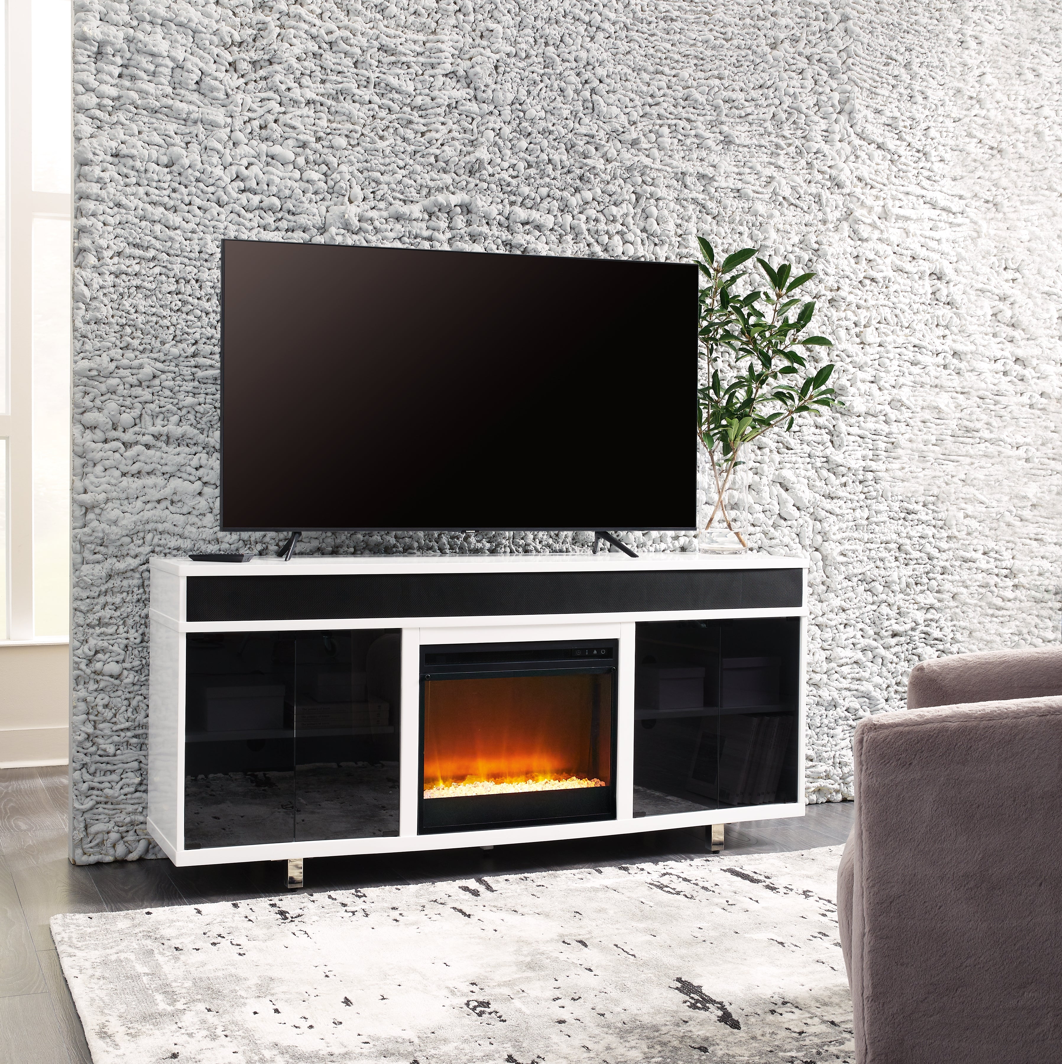 A2Z Furniture - Ashley Furniture - Gardoni 72" TV Stand with Electric Fireplace - 72" TV Stand with Electric Fireplace / White/Black - W756W1