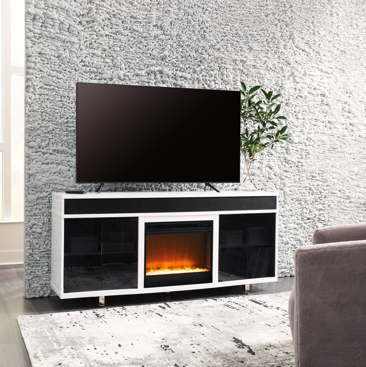 A2Z Furniture - Ashley Furniture - Gardoni 72" TV Stand with Electric Fireplace - 72" TV Stand with Electric Fireplace / White/Black - W756W1
