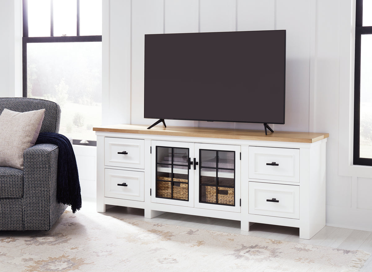 A2Z Furniture - Ashley Furniture - Ashbryn 74" TV Stand - 74" / White/Natural - W844-68