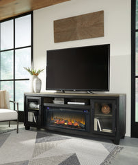 A2Z Furniture - Ashley Furniture - Foyland 83" TV Stand with Electric Fireplace - 83" TV Stand with Electric Fireplace / Black/Brown - W989W1